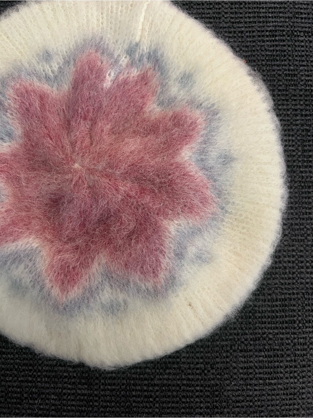 Cream Beret with Pink Floral Star Motif